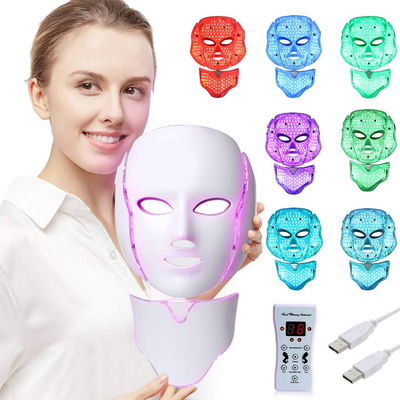 7 Led Işık Yüz Maskesi Terapi Cilt Bakımı Akne Foton Maskesi İçin Mavi ve Kırmızı Işık